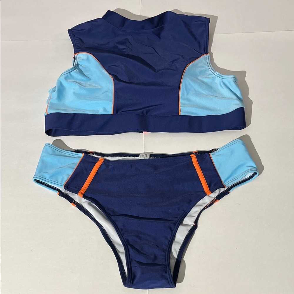 Shein Two Piece Bikini Scuba Bathing Suit Beach Vacation Resortwear Blue XL
